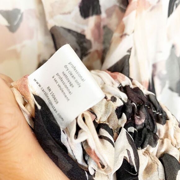 CAROLINE CONSTAS Sonya Smocked Silk Floral Print Sheer Blouse Women’s Size Small - Picture 10 of 12